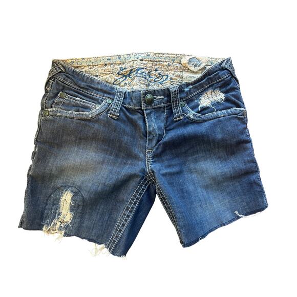 Stitch's Denim 90's Y2K Embroidered Distressed Denim Cut Off Shorts Women's 27 - Picture 1 of 10